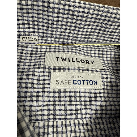 Twillory Dress Shirt Mens 17.5 34/35 Check Tailored Fit Non Iron Safe Cotton - Picture 7 of 9